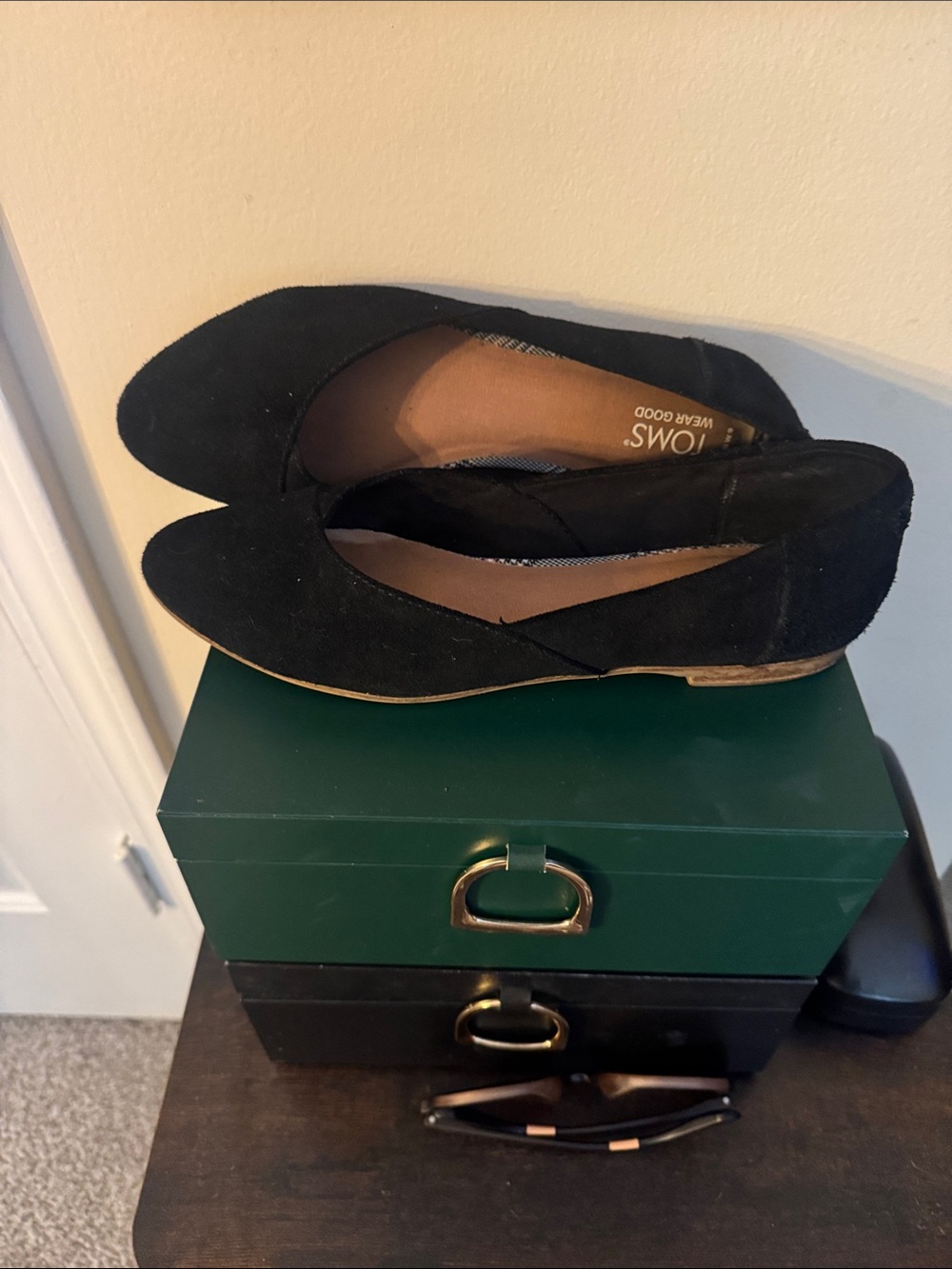 Toms Black Suede Pointed Slip-On Flats